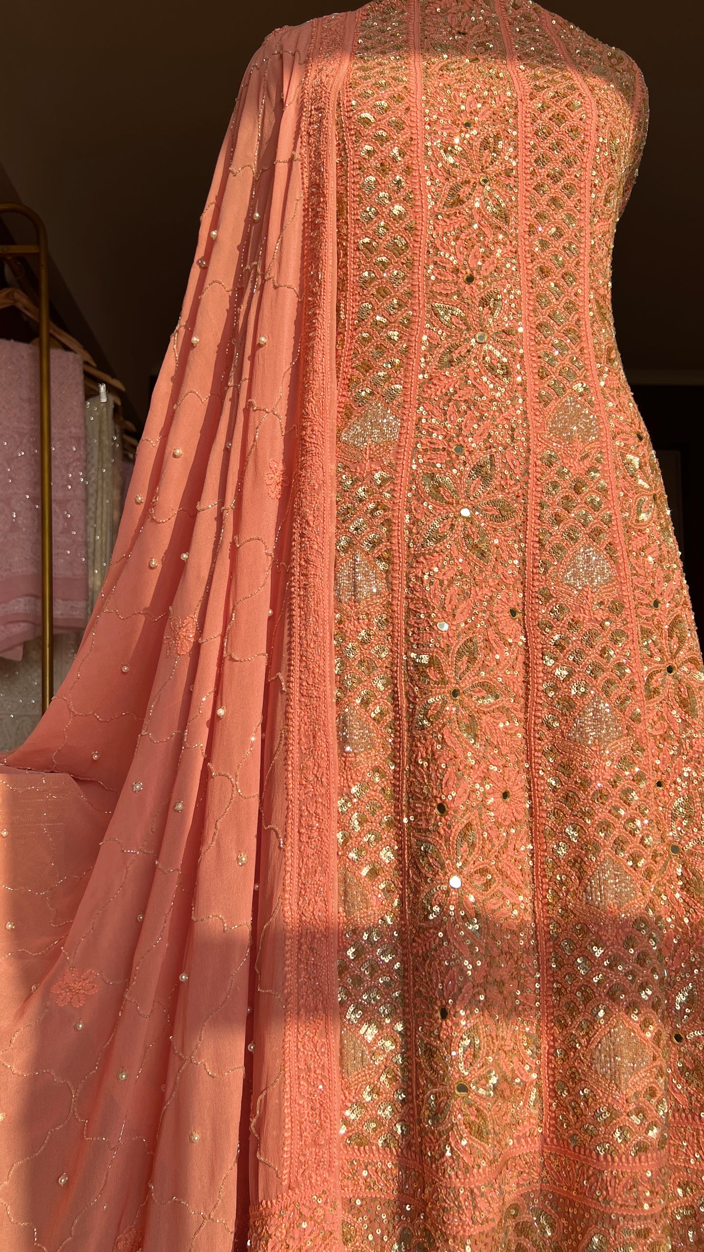 Ruhani Coral Peach Wedding Anarkali